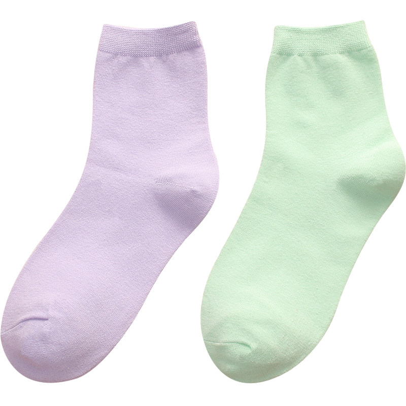 袜子女冬季纯棉中筒袜秋冬款纯色加厚长袜白灰黑色高腰袜长筒棉袜