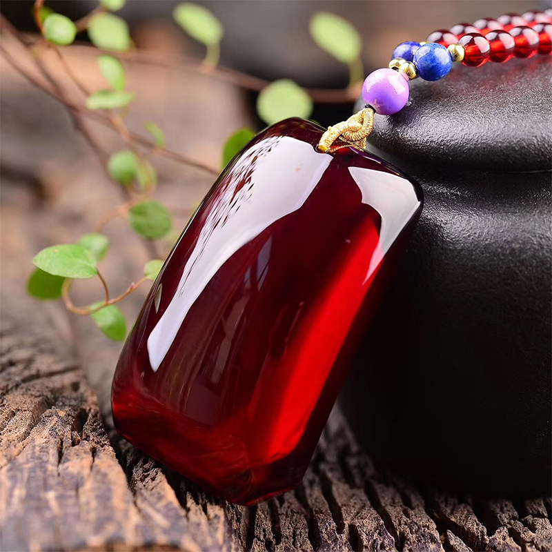 血珀吊坠水滴无事牌琥珀老蜜蜡长款毛衣链男女款天然正品