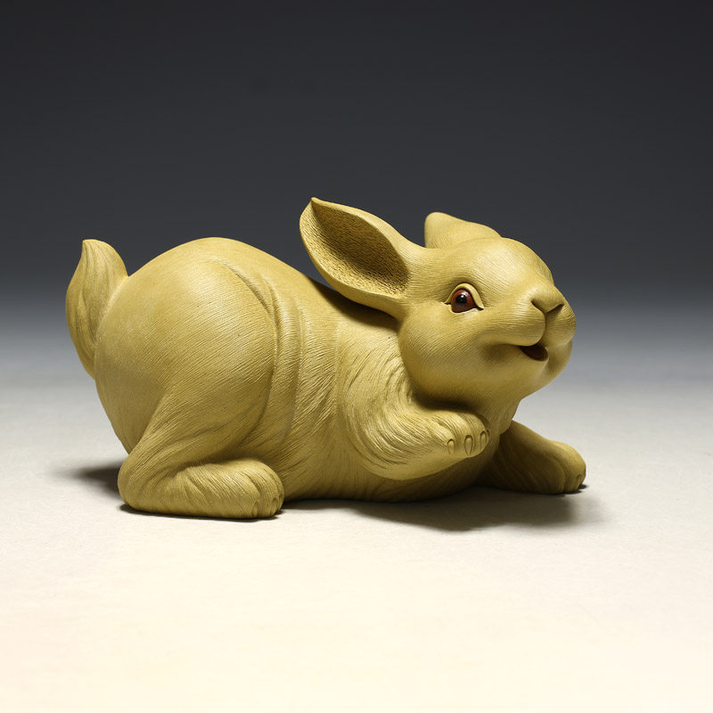 紫砂摆件明理茶艺茶宠茶玩雕塑小兔朱亚军亚军茶宠摆件