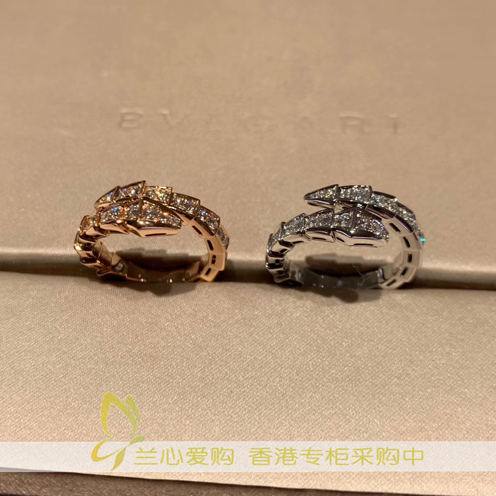 香港代购bvlgari宝格丽蛇骨戒指女满18k白金金玫瑰戒指