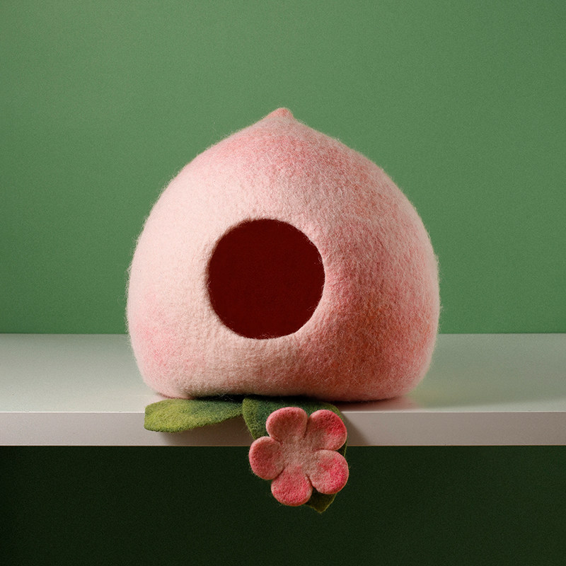 产房轲人手工桃子桃子猫猫窝纯羊羊毛半封闭封闭式狗窝