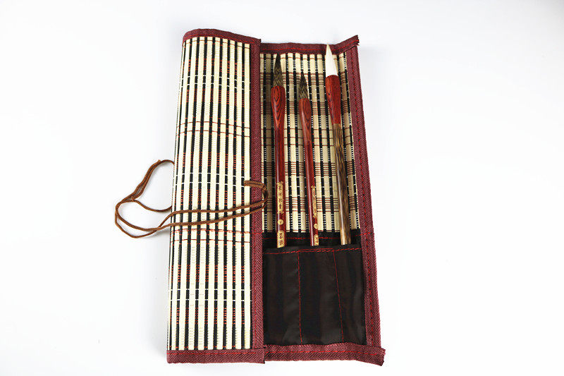 毛笔光祖竹子笔帘大号号手工笔帘带9笔收纳笔袋