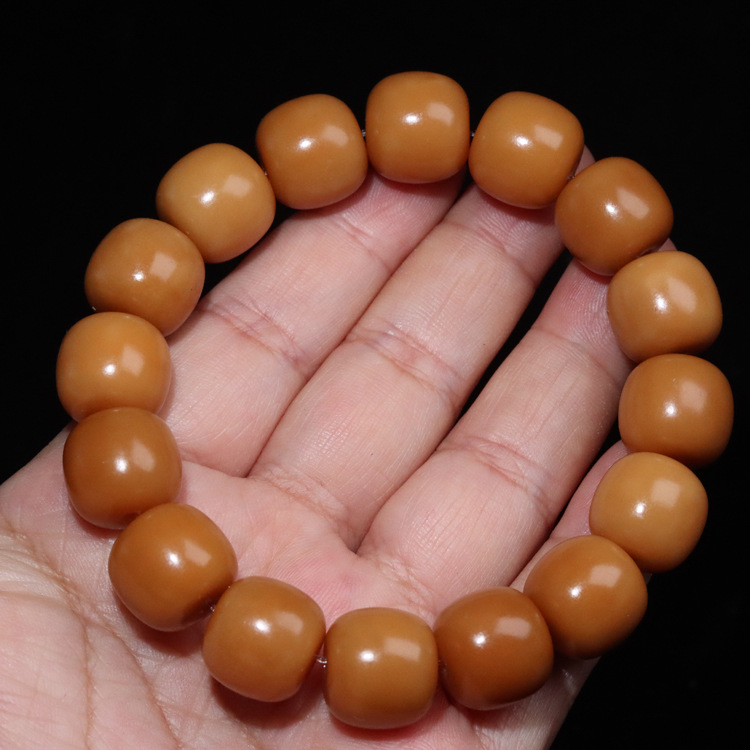 风化菩提文玩根老型桶珠平口孔道手链做旧黄菩提手串