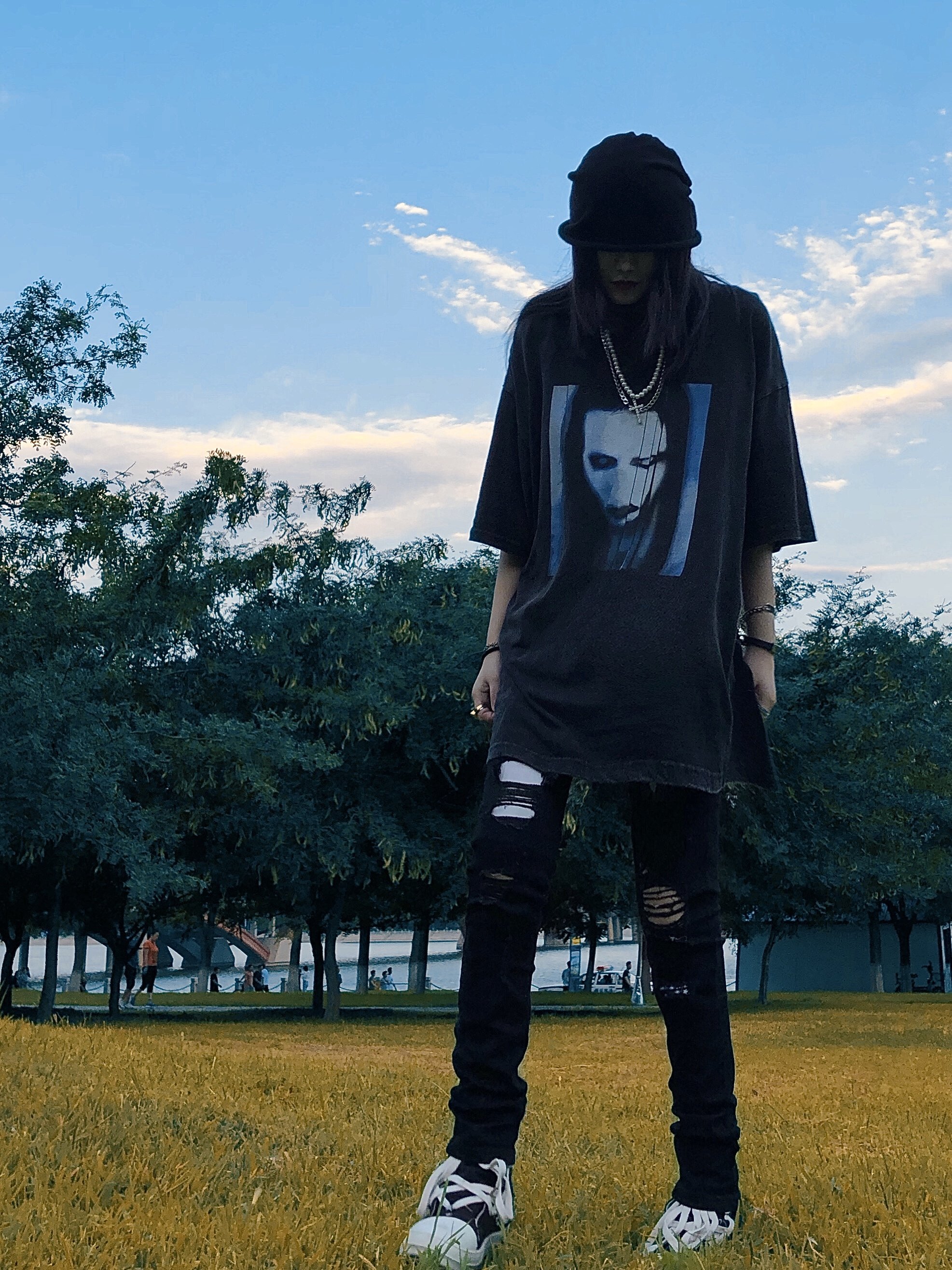 vintage玛丽莲曼森marilynmanson水洗做旧fog高街男女短袖t恤