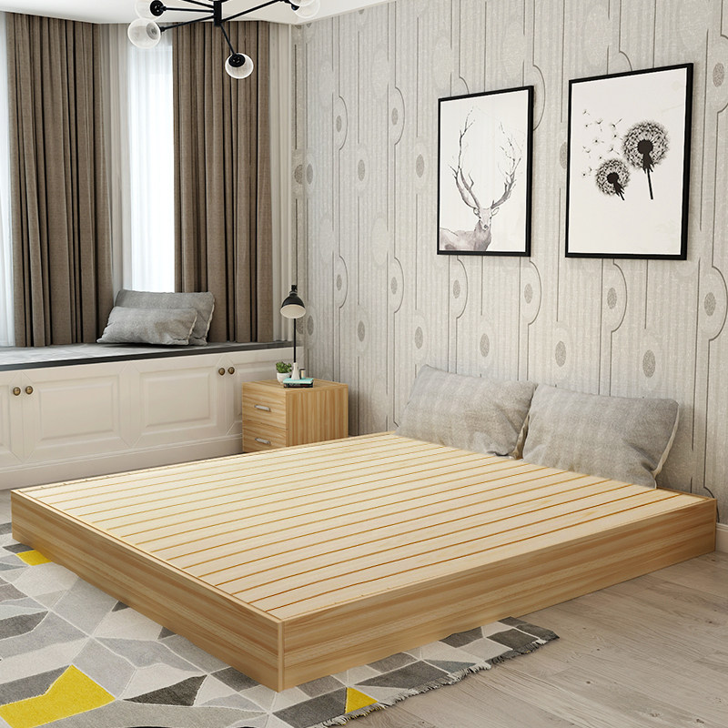 现代简约板式床榻榻榻米落地15m18实木双人床单人床出租房板式床