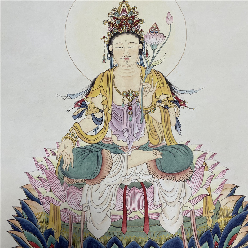 夏荆山莲花观音国画佛画人物人物画画艺术微喷复制国画