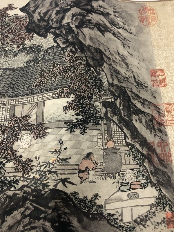 名画复制复制品品唐唐伯虎松崖别业写意山水画国画国画