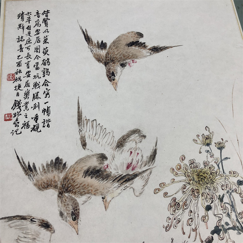 钱松喦鹌鹑恰鸣工笔花鸟国画真迹微喷临摹仿古国画
