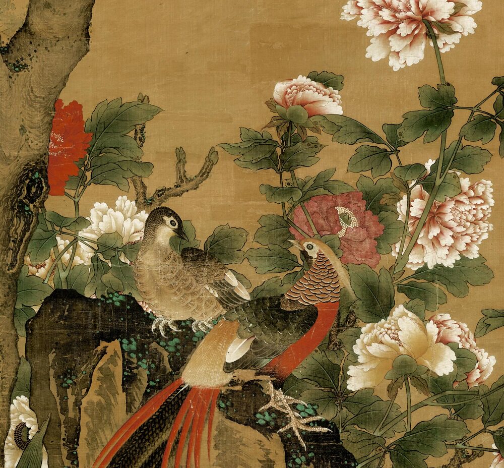 1:1清 胡湄 玉堂富贵图绢本原大228x92古代名画复制品艺术微喷