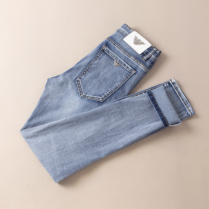 大牌折扣剪标男装牛仔裤浅烟灰外贸余单尾货原尾单修身小脚裤子潮