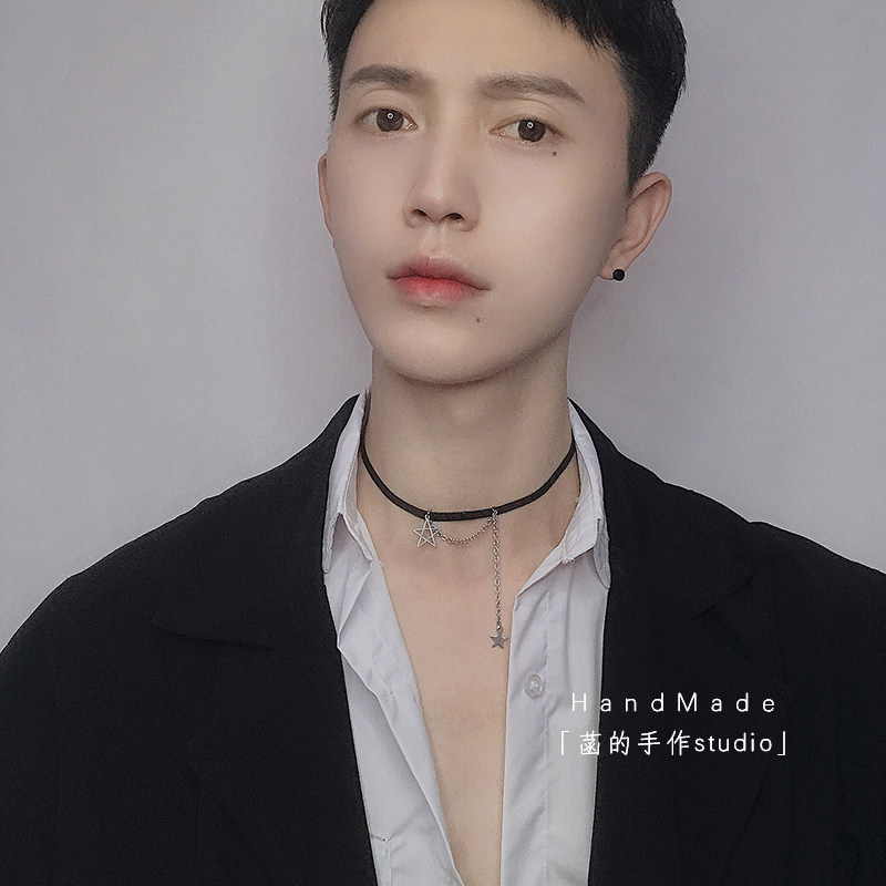 手作男士choker项链禁欲脖带六芒星项圈锁骨潮流项链