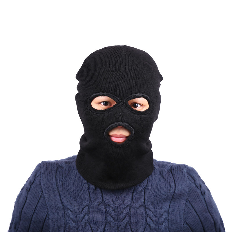 头套冬季防寒保暖三孔黑色蒙面帽子男士针织帽子