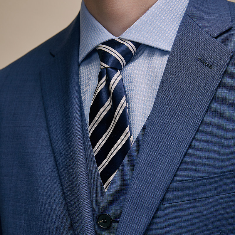 男士羊毛西服套装藏蓝色商务正装西装男新郎结婚礼服修身三件套