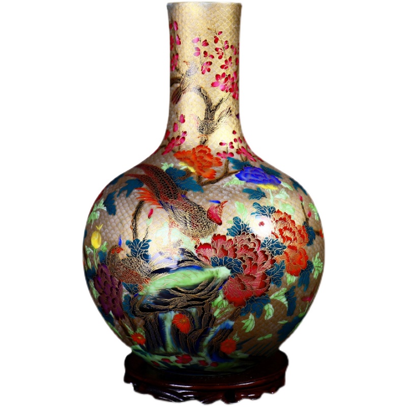 景德镇陶瓷摆件仿古描金珐琅彩桌面大号花瓶居家客厅玄关欧式瓷器