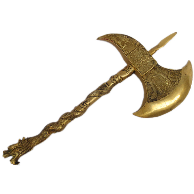 黄铜龙头斧镇宅纯铜斧子龙纹盘龙斧家居桌面摆件大门墙壁挂件斧头