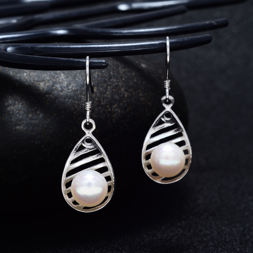 汇泓国际纯银银耳天然珍珠耳环水滴耳饰女款耳环