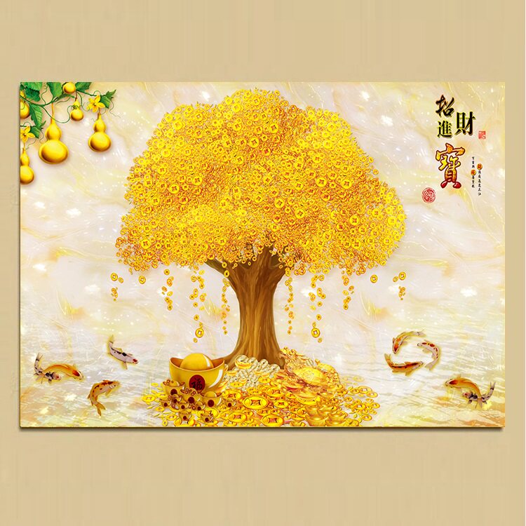 客厅装饰画单幅横版挂画走廊玄关无框画餐厅办公室墙画发财摇钱树