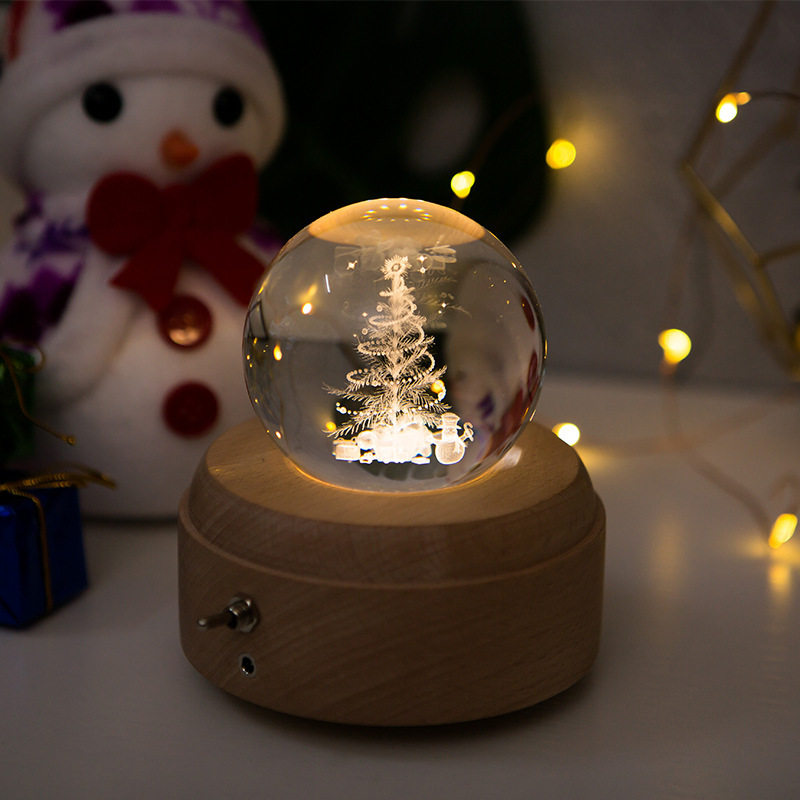 梦幻梦幻水晶水晶球旋转木马音乐盒公主木制男女女孩发光音乐盒