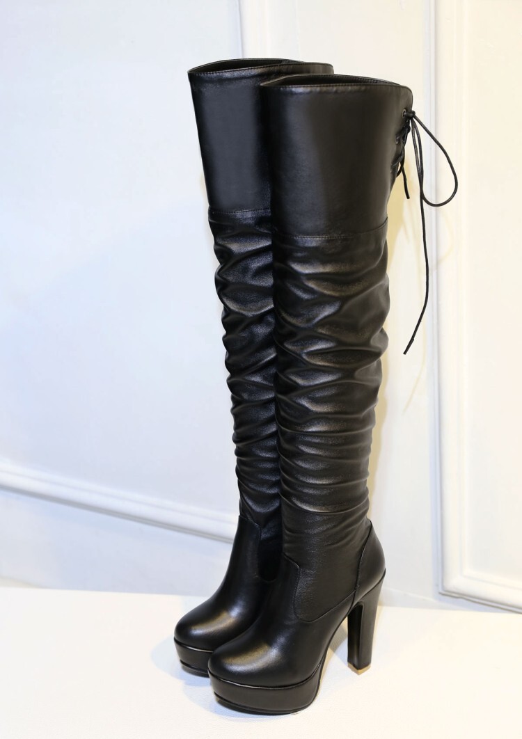 2017优雅侧拉链绒里细跟超高跟厚底圆头女士马丁过膝长筒靴高筒靴