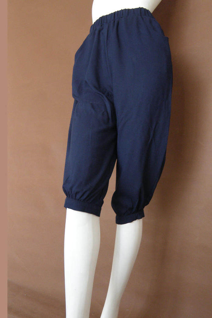 高档纯色棉绸宽松灯笼七分裤 沙滩裤 绵绸侧口袋裤 运动休闲女裤