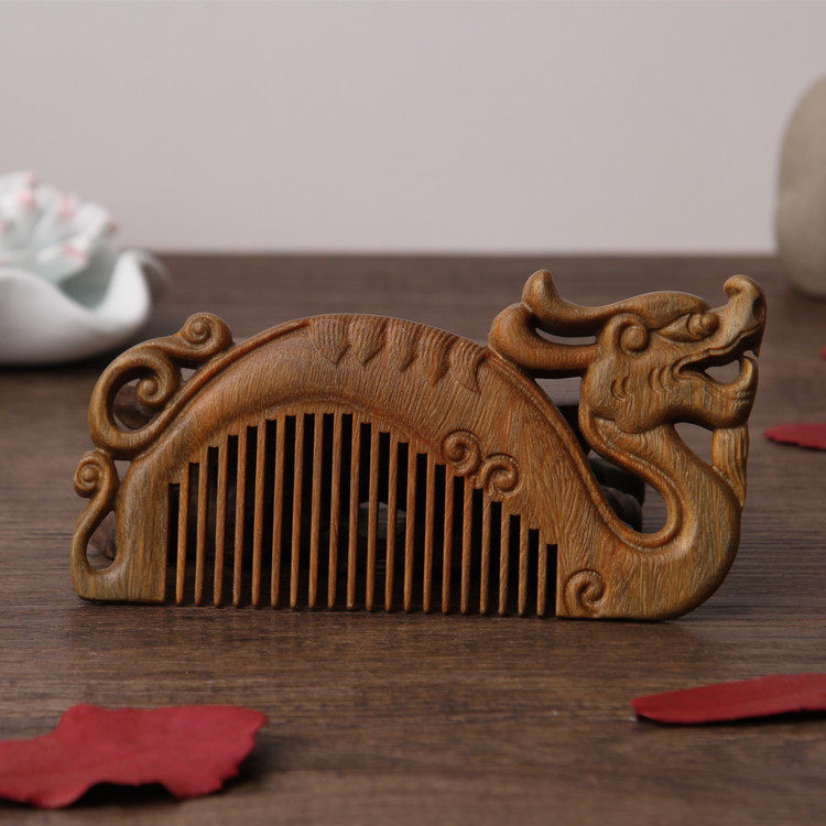雕刻檀木梳子中国龙造型木梳女士包包便捷木质木雕