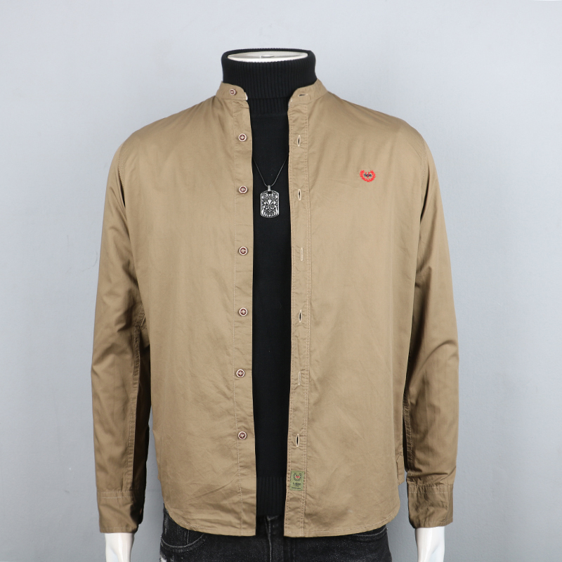 外贸剪标尾单男装中年时尚四季新款休闲衬衫日系复古立领男士上衣