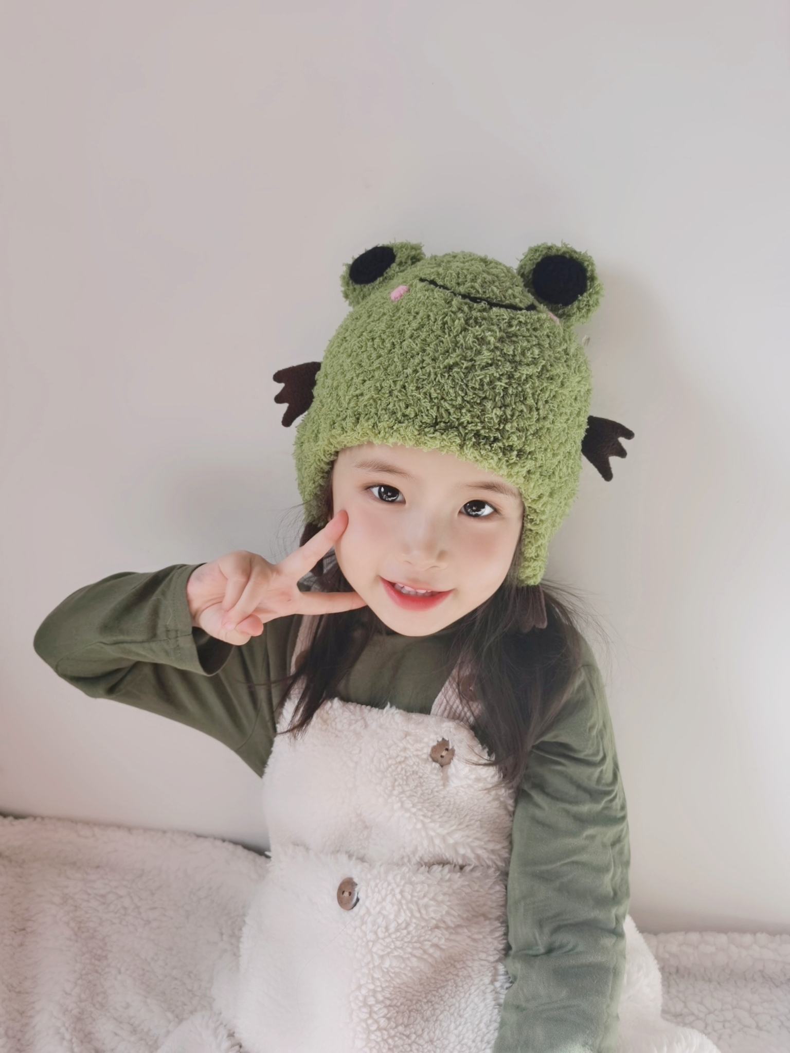 秋冬季婴幼婴幼儿儿童男女宝宝可爱帽子绿色青蛙帽子