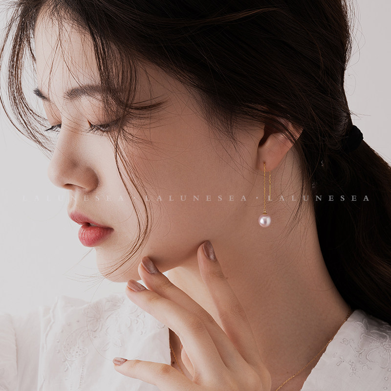 月亮莹珠珍珠长耳仙女气质优雅水镜淡水极光耳饰