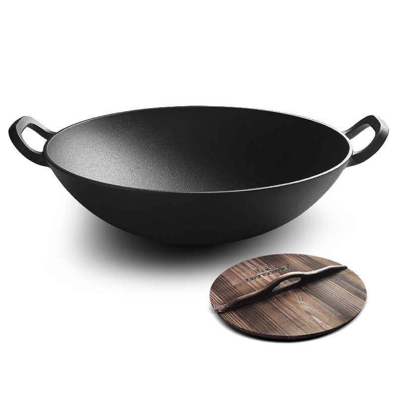 铸彩 炒菜锅老式铁锅家用圆底手工双耳特大铸铁锅生铁炒锅40cm