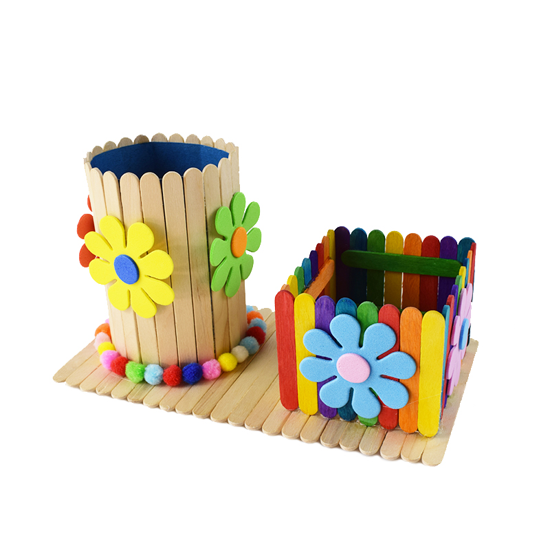 冰棍棍棒雪糕diy手工手工制制作笔筒房子小木屋手工创意粘贴类