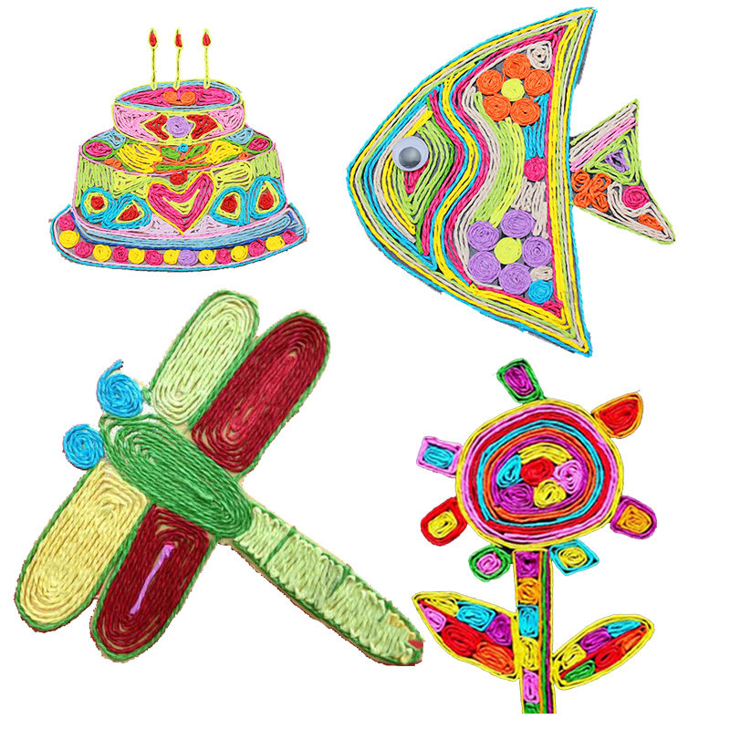 50米长彩色双股拉菲纸绳粘贴画儿童diy手工材料幼儿园美劳装饰绳