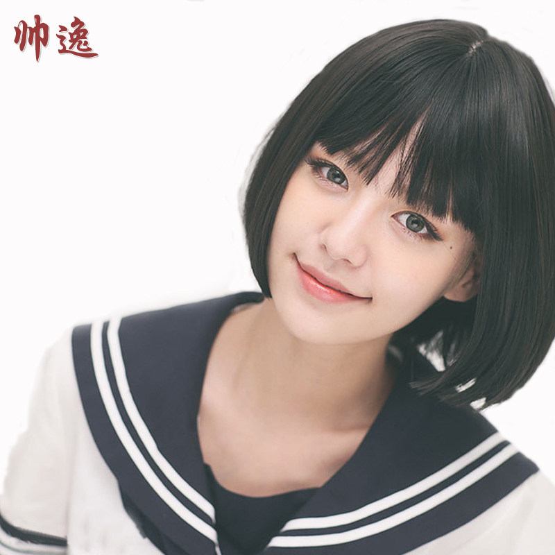 短发女学生bobo气质韩版空气刘海递针手织头套整顶假发