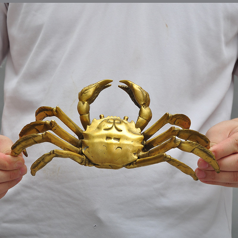 黄铜金钱元宝螃蟹摆件风水招财工艺品电视柜玄关摆件