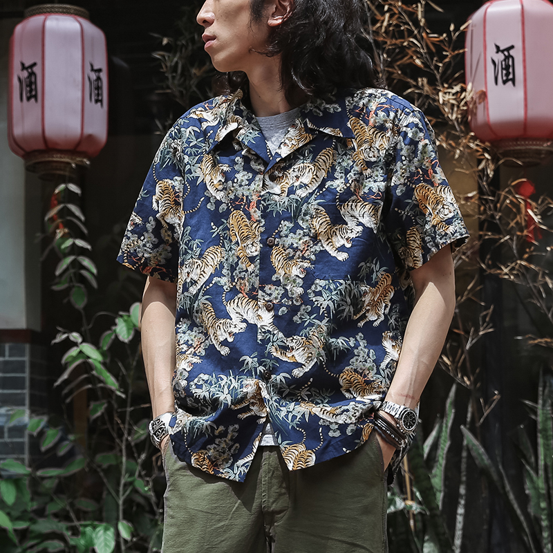 2022 新品 恶犬BRONSON 传统老虎花型古巴领短袖衬衫ALOHA HAWAII