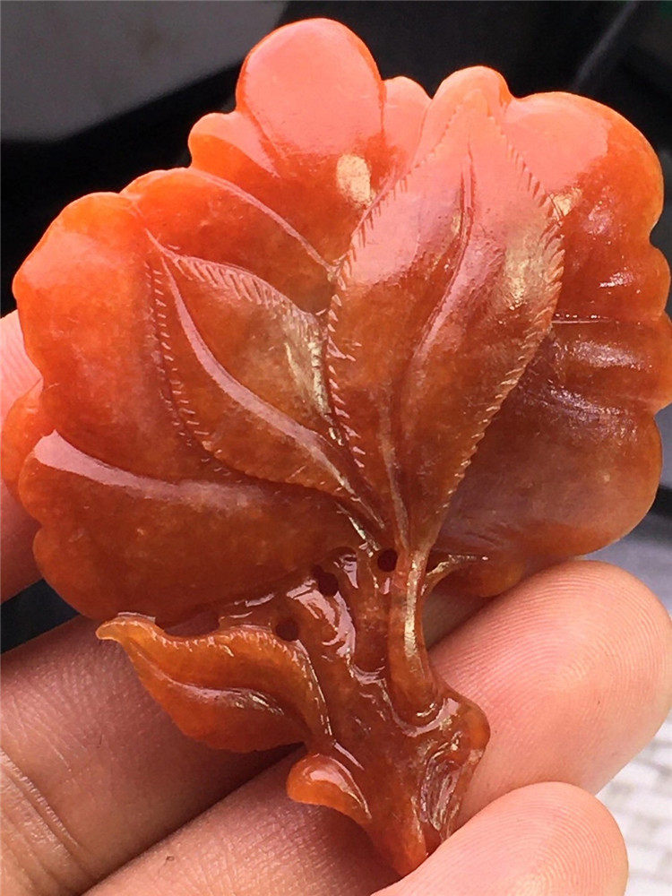 冰红牡丹花翡翠翠玉项坠特色巧雕天然翡翠毛货女款颈饰