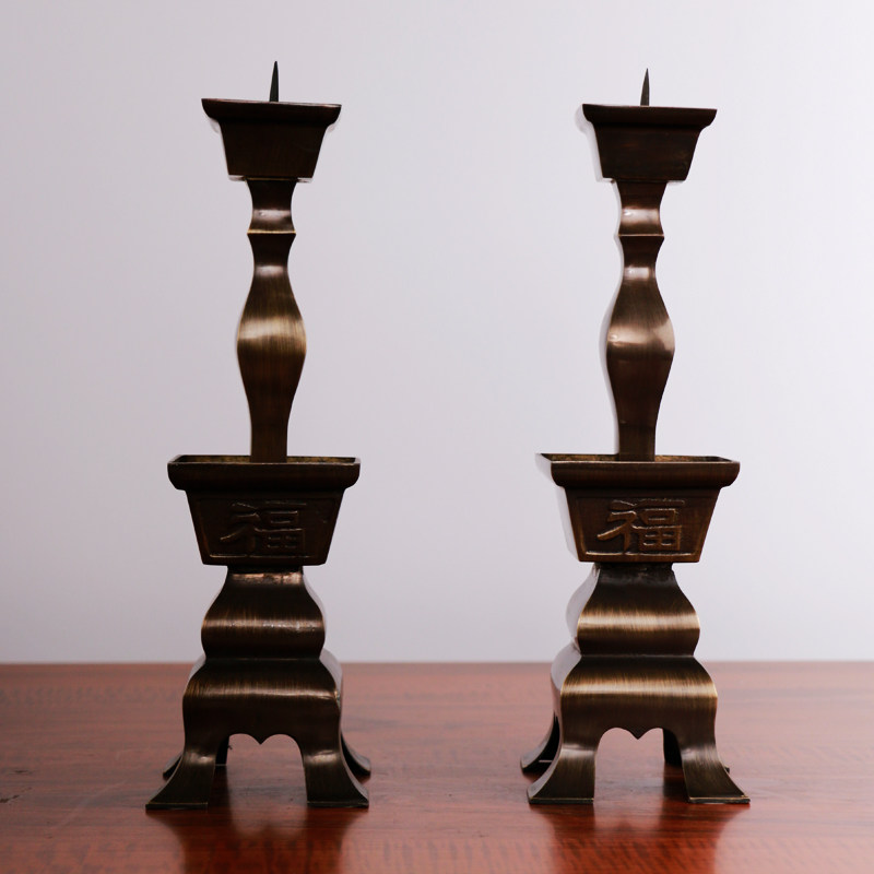 铜烛台纯铜祭祀供佛招财烛台一对蜡烛台摆件四方纯铜烛台复古包邮