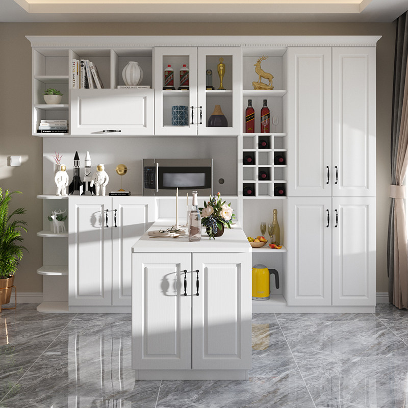 美式餐边柜餐桌一体靠墙 简约现代客厅边柜 欧式大容量微波炉柜子