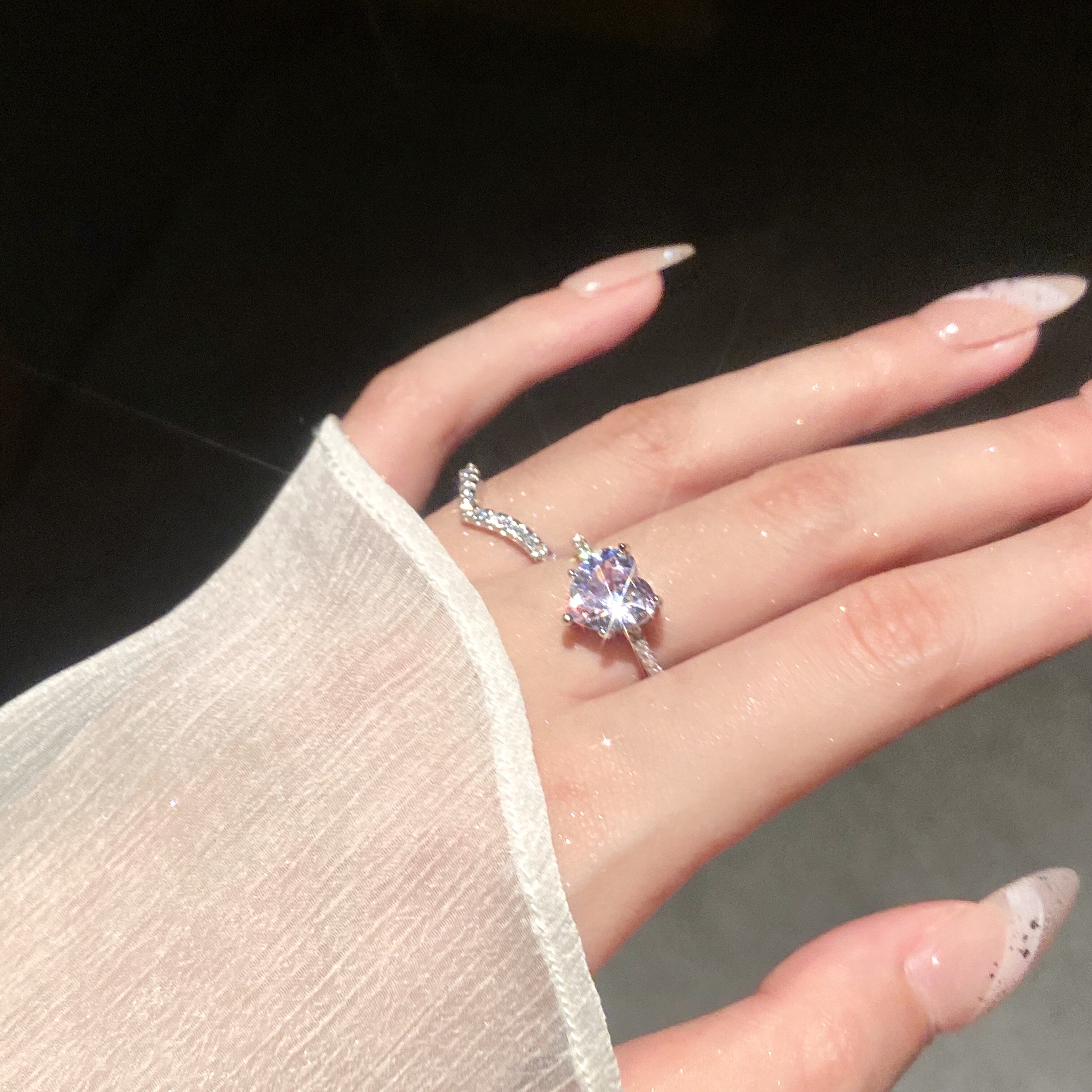 戒指百搭闪钻气质波纹叠戴套装两件钻戒乔老板戒指