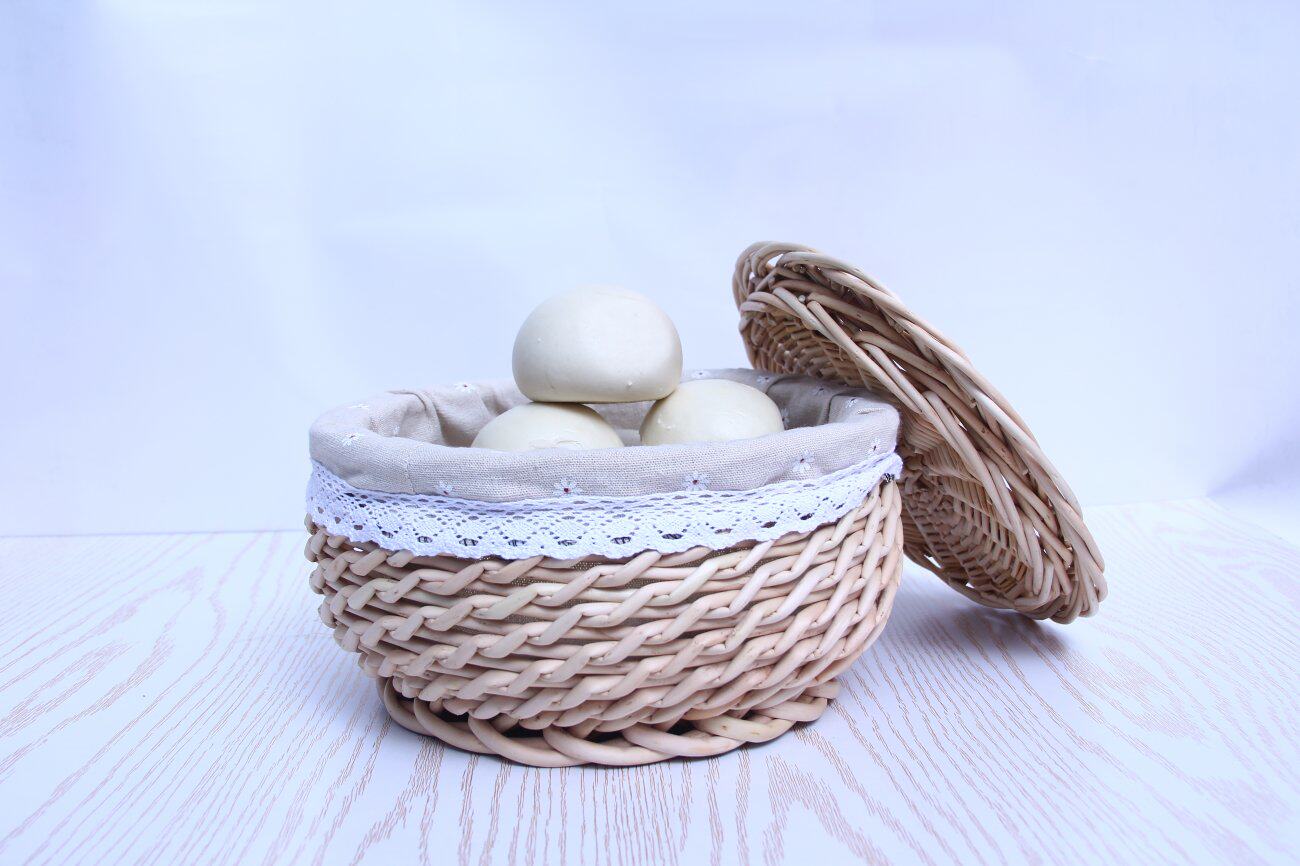 家用天然柳编馒头筐面包蔬菜食品编织筐藤编带盖桌面收纳篮馍筐