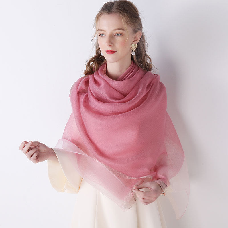 真丝羊毛纯色围巾女春秋季韩版款围脖纱巾桑蚕丝丝巾外搭长款披肩