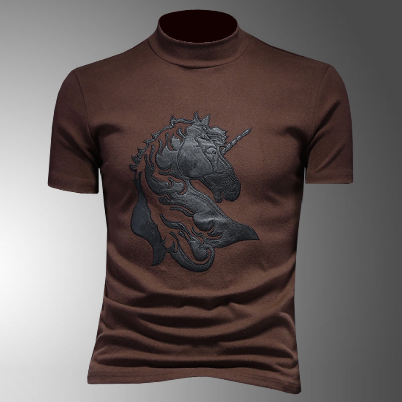 秋冬加厚短袖t恤半高领打底衫男纯棉磨毛中领半袖体恤内搭小衫潮T