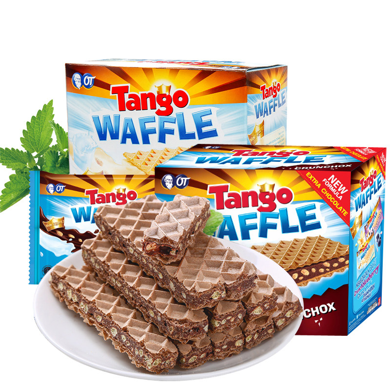 印尼进口tango奥朗探戈咔咔脆巧克力威化饼干盒装脆米夹心零食