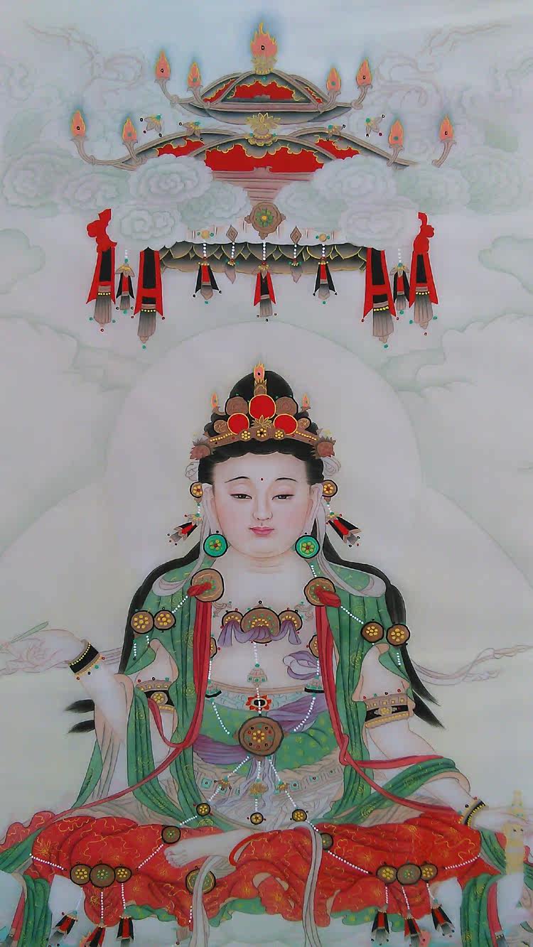 大仝画社 工笔佛像纯手工绘制人物丝绢画订做定制阿弥陀佛dt1369