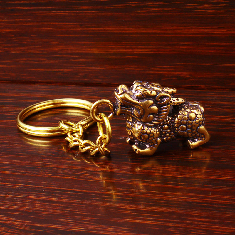创意黄铜实心纯铜挂件百财钥匙扣 汽车钥匙链挂件钥匙扣圈环 - 欧美站