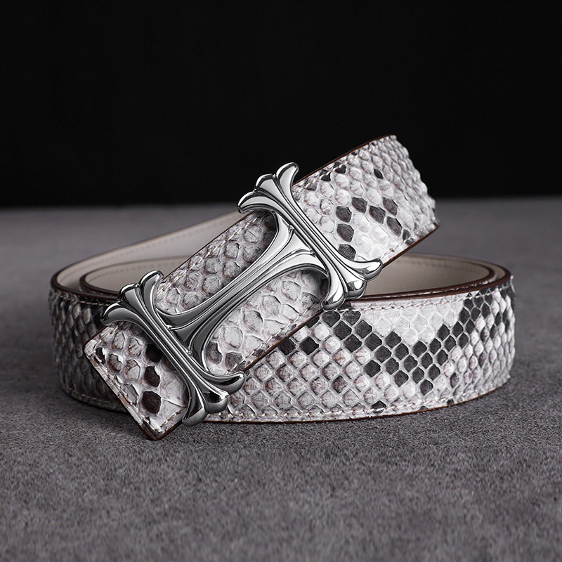 摇滚歌手画家蟒蛇蛇皮皮带高档工字真皮铜扣腰带