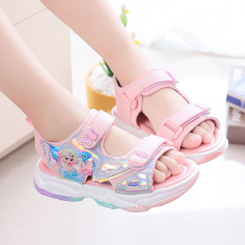 冰雪奇缘爱莎公主女童凉鞋夏季中大童儿童防滑软底女孩鞋运动鞋子