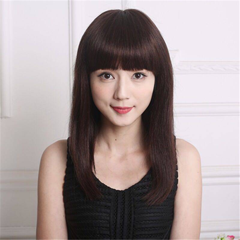 刘海假发女中长直发齐逼真空气新款整顶女士整顶假发