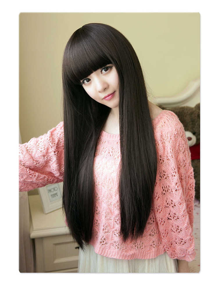 假发2019新款女生长直发齐刘海发套学生长发整顶假发