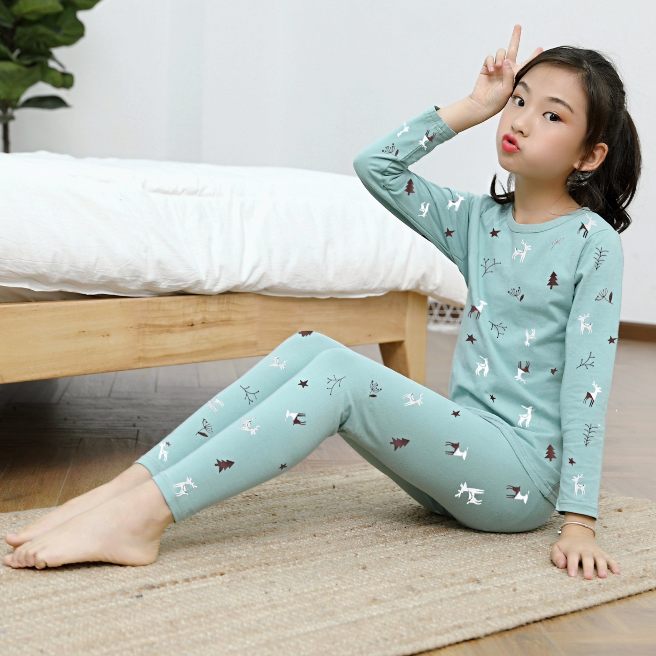 女童秋衣秋裤纯棉莱卡春秋秋季薄款女孩秋冬内衣套装