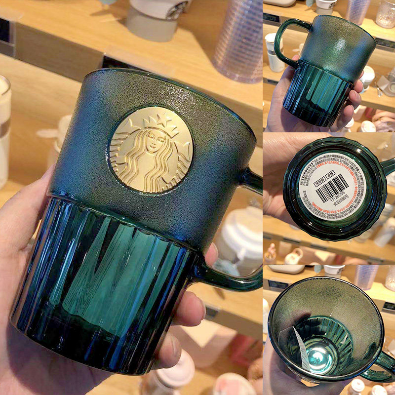 星巴克杯子2021周年庆鱼鳞鱼尾玻璃吸管铜章马克马克杯